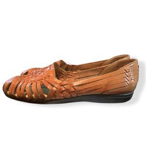 Women’s Tabacco Leather Woven‎ Huarache Style Sandals Sz 10N Boho Festival Y2K